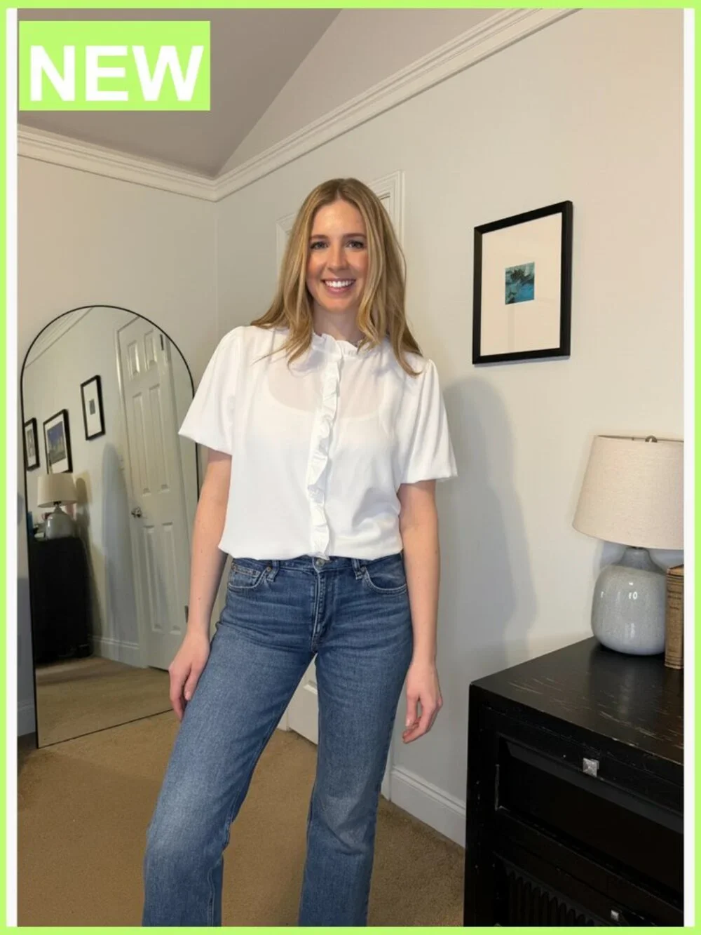 Puffy Sleeve Button Down Ruffle Blouse Work Top - Picture 6 of 6